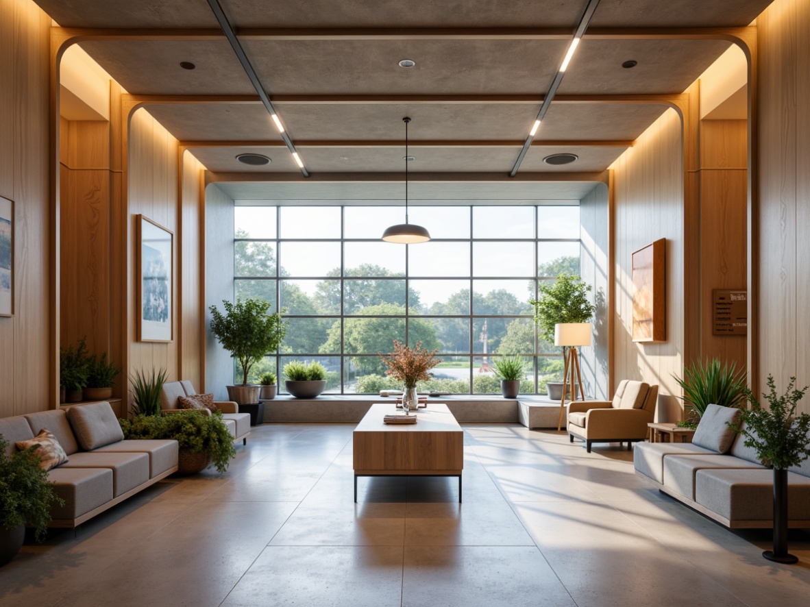 Prompt: Modern clinic interior, academic atmosphere, natural wood accents, subtle color palette, comfortable seating areas, soft warm lighting, recessed linear lights, LED strip lights, minimalist fixtures, elegant pendant lamps, floor-to-ceiling windows, abundant natural light, serene ambiance, shallow depth of field, 3/4 composition, realistic textures, ambient occlusion.