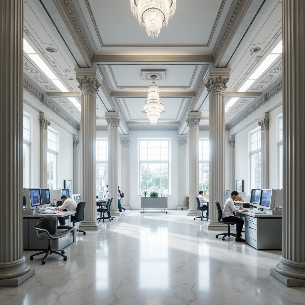 Prompt: Grandiose laboratory, neoclassical architecture, imposing columns, ornate capitals, marble flooring, elegant chandeliers, minimalist workstations, futuristic lab equipment, sleek metallic surfaces, sterile white walls, high ceilings, abundant natural light, softbox lighting, shallow depth of field, 1/2 composition, symmetrical framing, realistic textures, ambient occlusion.