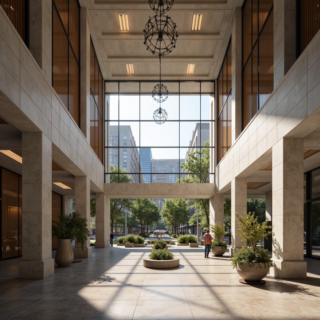 Prompt: Grand courthouse entrance, sleek glass fa\u00e7ade, minimalist pillars, polished marble floors, high ceilings, dramatic staircases, ornate chandeliers, soft warm lighting, subtle shadows, natural stone walls, wooden accents, sophisticated color palette, neutral tones, ambient occlusion, shallow depth of field, 3/4 composition, realistic textures, warm sunny day, clear blue sky, urban cityscape, vibrant greenery.