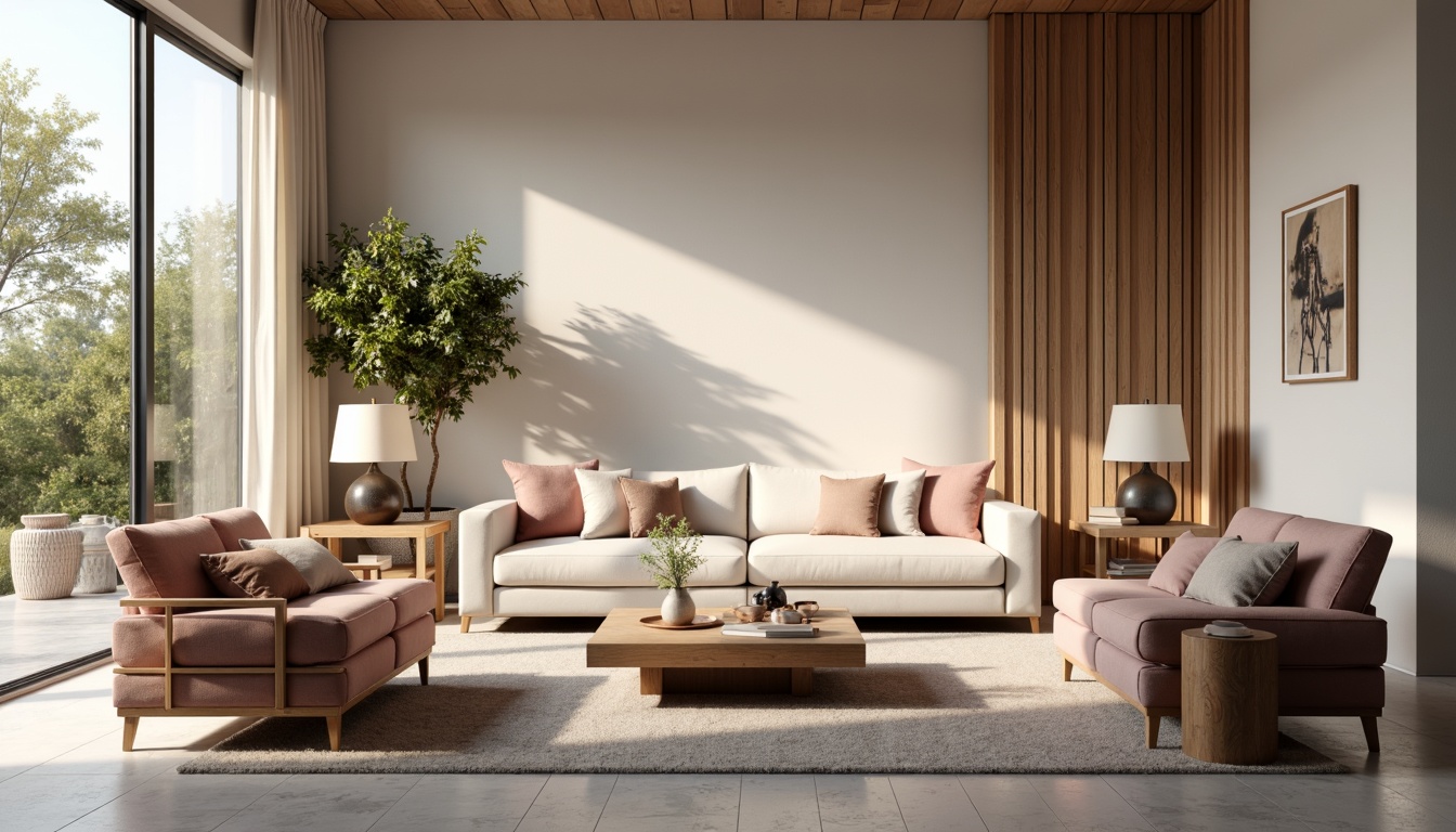 Prompt: Cozy living room, plush sofas, velvet armchairs, wooden coffee tables, soft cushions, warm floor lamps, elegant vases, modern minimalist decor, pastel color palette, natural stone flooring, large windows, gentle daylight, shallow depth of field, 1/1 composition, realistic textures, ambient occlusion.