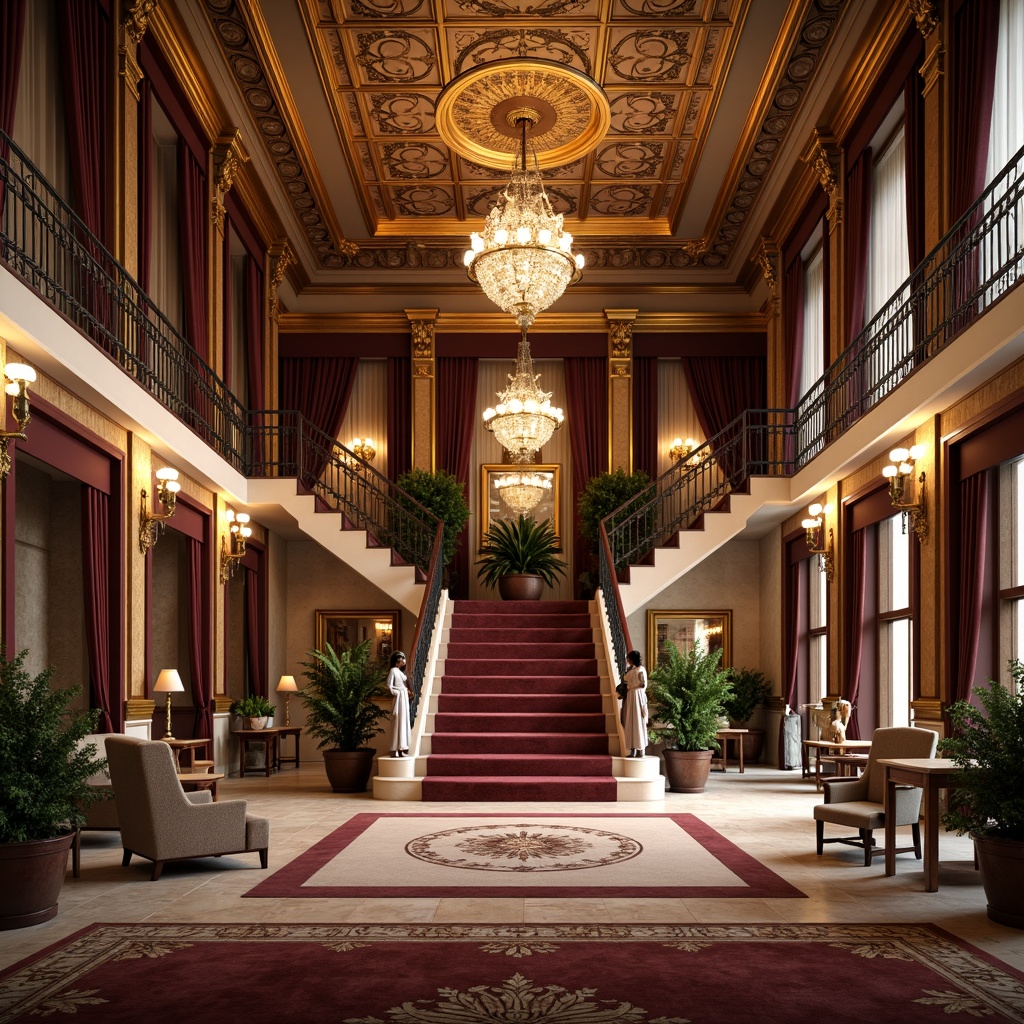 Prompt: Luxurious mansion, ornate facade, symmetrical architecture, grand entrance, marble columns, intricate moldings, ornate chandeliers, rich wood tones, velvet drapes, gilded frames, antique furnishings, plush carpets, elegant staircases, crystal lighting, soft warm glow, shallow depth of field, 1/1 composition, realistic textures, ambient occlusion.