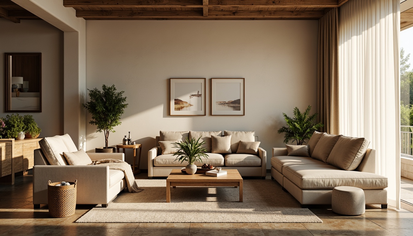 Prompt: Cozy living room, plush sofas, velvet armchairs, wooden coffee tables, woven baskets, potted plants, soft cushions, gentle lighting, warm beige walls, natural stone flooring, modern minimalist decor, Scandinavian-inspired furniture, metallic accents, comfortable throw blankets, inviting atmosphere, shallow depth of field, 1/1 composition, realistic textures.