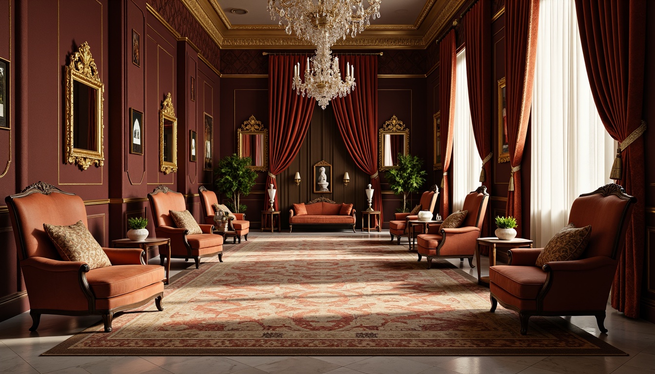 Prompt: Velvet fabrics, golden embroidery, plush cushions, ornate mirrors, crystal chandeliers, marble floors, lavish drapery, opulent furnishings, regal throne chairs, intricate patterns, sumptuous throw blankets, soft warm lighting, shallow depth of field, 1/1 composition, realistic textures, ambient occlusion.