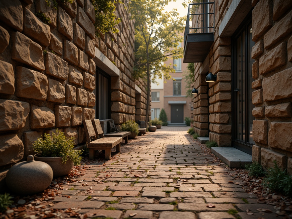 Prompt: Rough stone walls, natural rock formations, earthy tones, rustic charm, distressed finishes, worn wooden planks, weathered brick surfaces, industrial metal accents, urban grunge aesthetic, atmospheric misting, warm golden lighting, shallow depth of field, 1/2 composition, realistic textures, ambient occlusion, detailed normal maps.