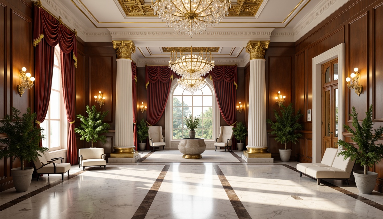 Prompt: Luxurious mansion, grand entrance, ornate details, white marble floors, crystal chandeliers, rich wood paneling, velvet drapes, golden accents, intricate moldings, high ceilings, symmetrical composition, warm soft lighting, shallow depth of field, 1/1 aspect ratio, realistic textures, ambient occlusion.