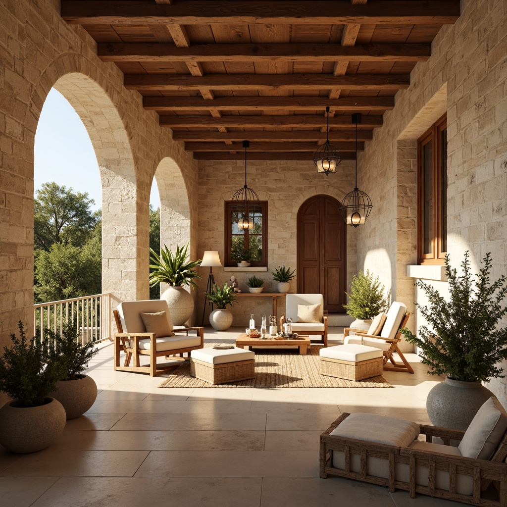 Prompt: Warm Mediterranean interior, rustic stone walls, wooden beam ceilings, creamy marble floors, soft warm lighting, table lamps with ornate metalwork, floor lamps with natural linen shades, pendant lights with distressed wood accents, candlelight ambiance, subtle shadows, 1/1 composition, realistic textures, ambient occlusion, cozy nooks, plush furnishings, natural fabrics, earthy color palette, sunny day, gentle breeze, serene atmosphere.