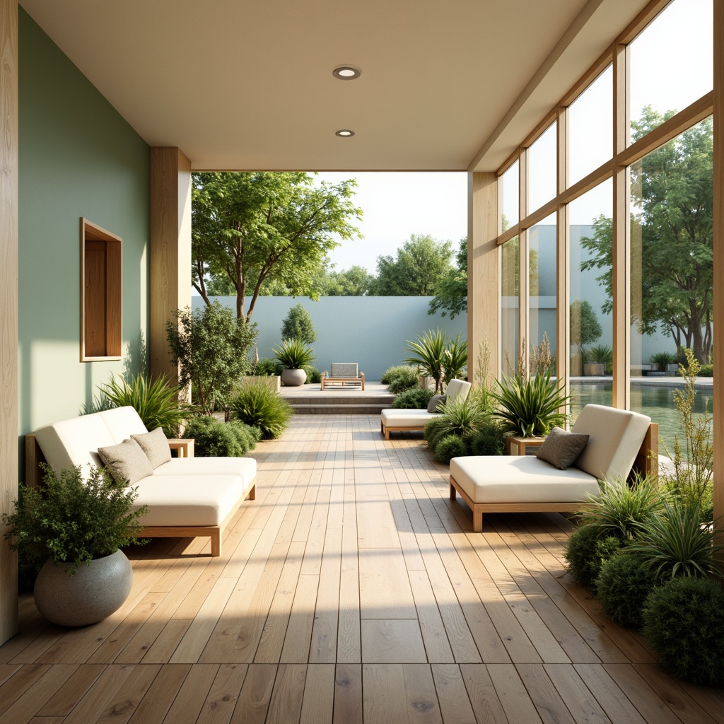 Prompt: Soothing healthcare facilities, calming atmosphere, gentle natural light, warm beige walls, soft sage green accents, creamy white furniture, wooden flooring, comfortable seating areas, lush green plants, subtle earthy tones, muted blue hues, serene water features, peaceful outdoor gardens, warm sunny days, shallow depth of field, 1/1 composition, realistic textures, ambient occlusion.