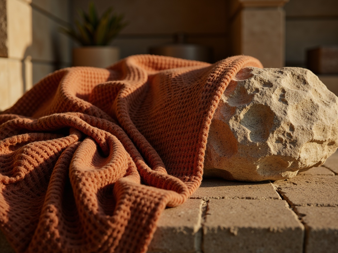 Prompt: Rustic stone walls, rough-hewn granite, soft velvet fabrics, luxurious silk textures, intricate woven patterns, natural earth tones, warm golden lighting, shallow depth of field, 1/1 composition, close-up shot, realistic surface details, ambient occlusion, subtle fabric folds, creased stone surfaces, organic shapes, whimsical arrangements, cozy atmosphere.