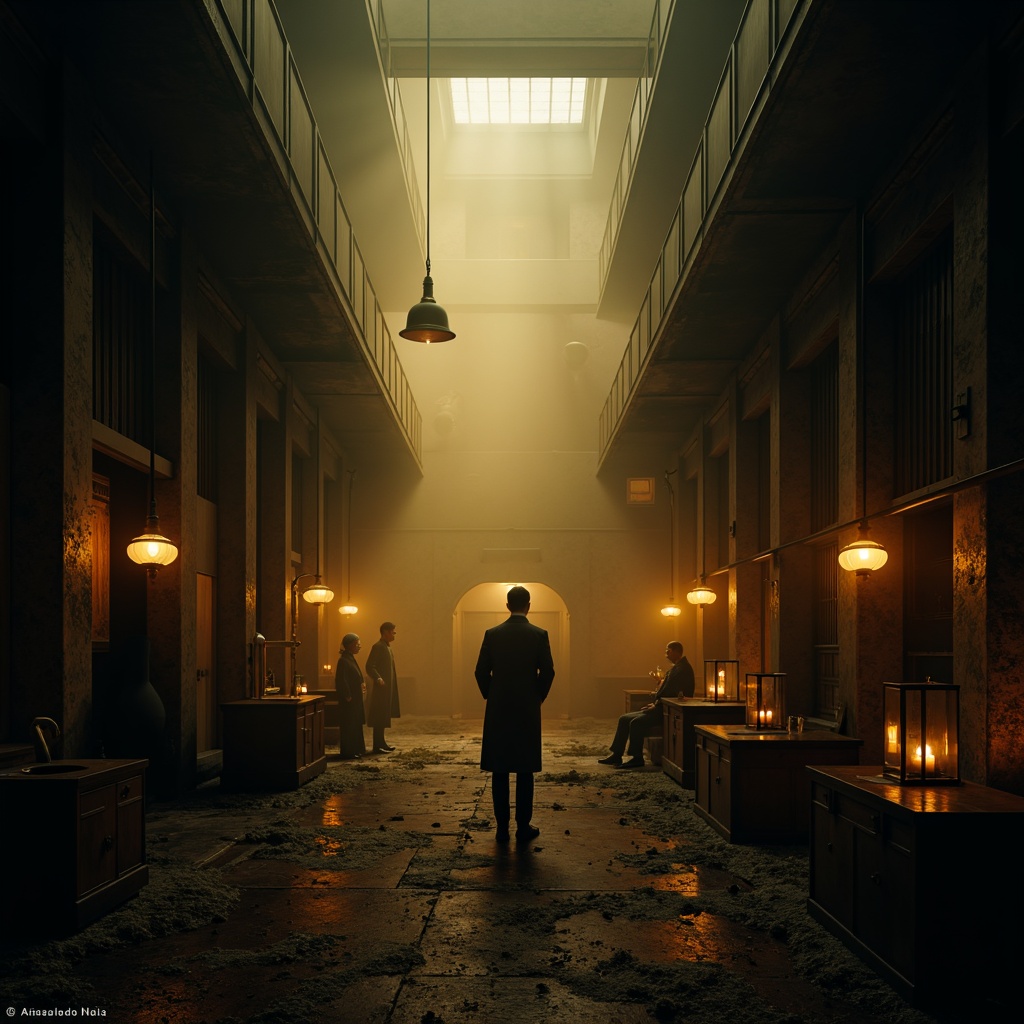 Prompt: Dramatic scene, intense shadows, warm golden lighting, high contrast ratio, spotlight effects, dark mysterious ambiance, foggy misty atmosphere, eerie silence, isolated figures, ancient ruins, abandoned factories, mysterious laboratories, old-fashioned lanterns, flickering candles, dimly lit corridors, cinematic composition, low-key lighting, dramatic color grading, atmospheric volumetric lighting.