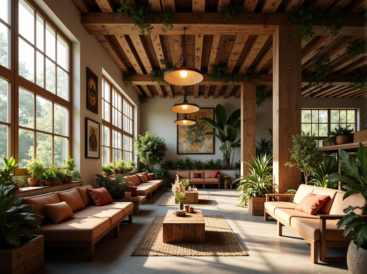 Prompt: Cozy coffee shop interior, warm natural lighting, large windows, wooden accents, comfy sofas, rustic tables, pendant lamps, greenery walls, living plants, earthy tones, soft cream colors, inviting atmosphere, morning sunlight, gentle shadows, 1/1 composition, shallow depth of field, realistic textures, ambient occlusion.