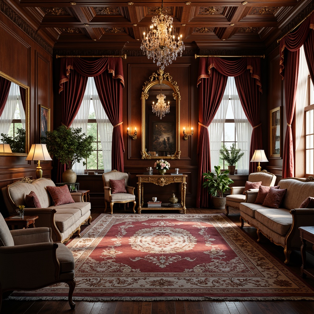 Prompt: Opulent craft room, rich wood tones, ornate carvings, gilded accents, velvet drapes, crystal chandeliers, antique furniture pieces, intricately patterned rugs, luxurious upholstery fabrics, golden frame mirrors, lavish decorative trimmings, warm candlelight, 1/1 composition, dramatic shadows, realistic textures, ambient occlusion.