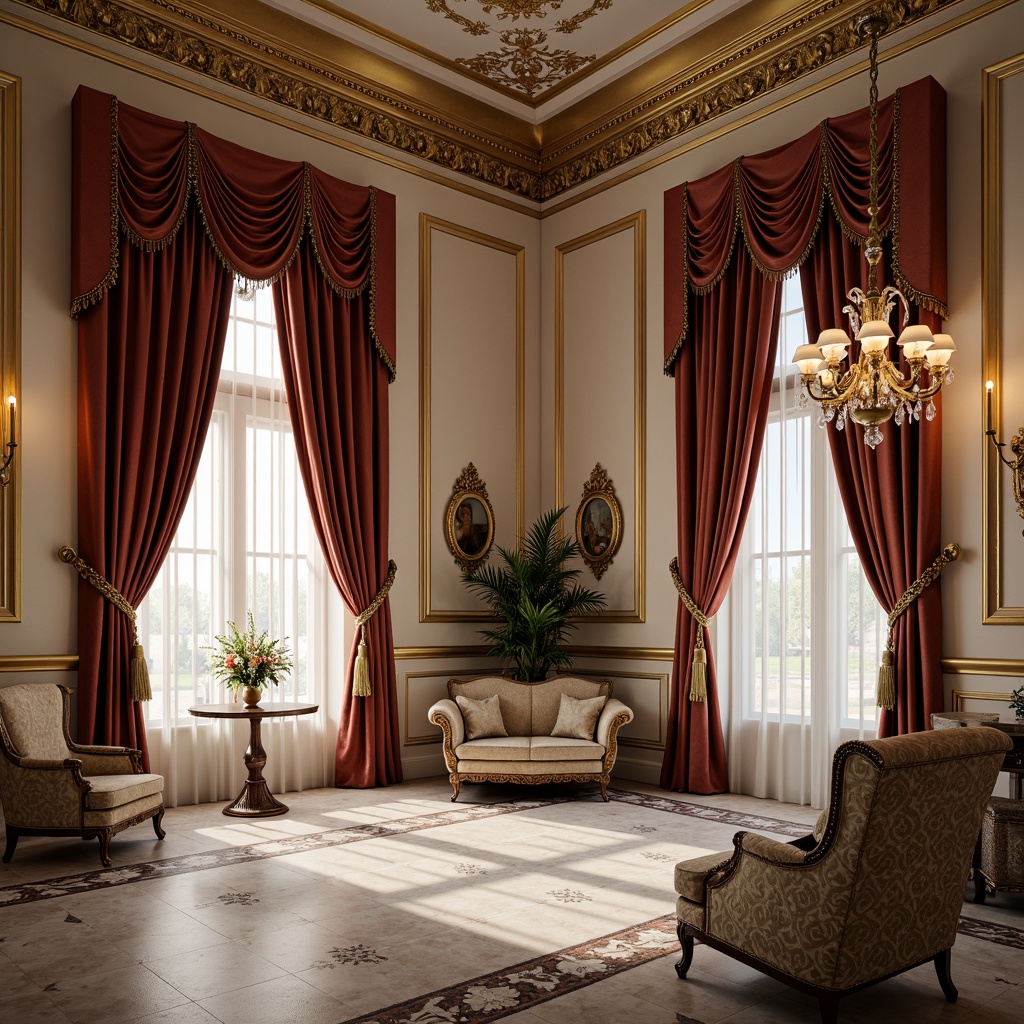 Prompt: \Elegant neoclassical interior, rich velvet drapes, intricate silk patterns, ornate marble floors, gilded moldings, crystal chandeliers, luxurious furniture upholstery, subtle damask fabrics, refined embroidery details, opulent tassel trimmings, sophisticated color palette, warm golden lighting, soft focus, shallow depth of field, 1/1 composition, realistic textures, ambient occlusion.\Let me know if you need any adjustments!