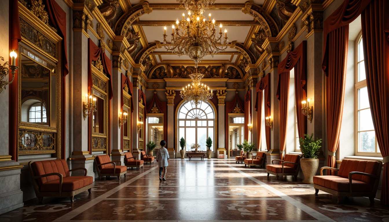 Prompt: Ornate baroque palace, grandiose chandeliers, opulent furnishings, rich velvet drapes, intricate gold molding, ornamental mirrors, sparkling crystal accents, lavish glass decorations, majestic stone columns, dramatic archways, sumptuous marble floors, warm golden lighting, soft focus, 1/1 composition, cinematic view, realistic reflections, ambient occlusion.