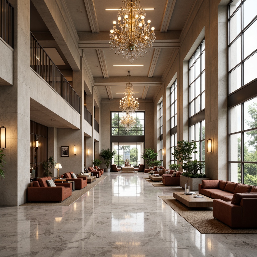 Prompt: Elegant bank lobby, marble floors, high ceilings, ornate chandeliers, comfortable sofas, wooden coffee tables, luxurious armchairs, rich velvet upholstery, metallic accents, minimalist decor, neutral color palette, natural stone walls, large windows, abundance of natural light, soft warm lighting, 1/1 composition, realistic textures, ambient occlusion.