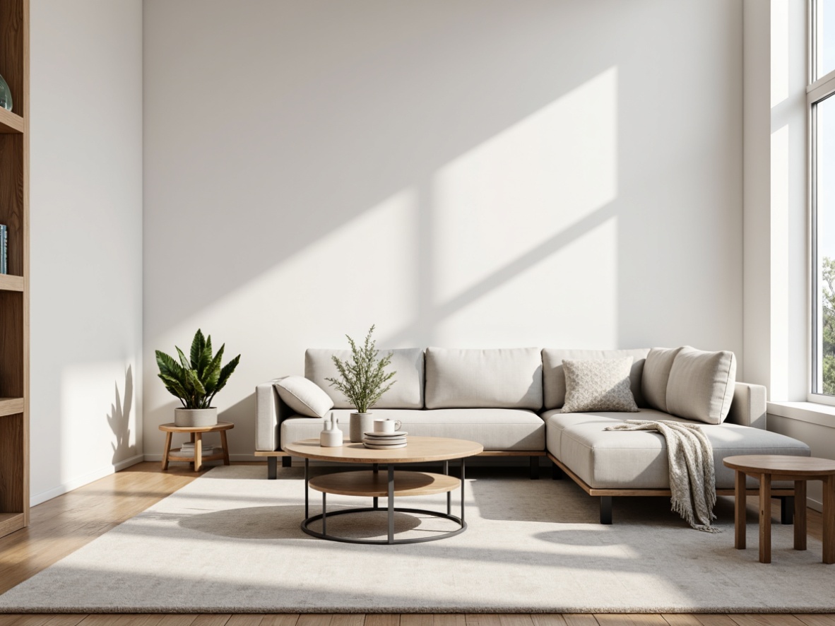 Prompt: Minimalist living room, sparse decor, low-profile furniture, sleek lines, monochromatic color scheme, natural materials, reclaimed wood accents, industrial metal legs, geometric shapes, empty space, calm atmosphere, soft diffused lighting, 1/1 composition, shallow depth of field, realistic textures, ambient occlusion.