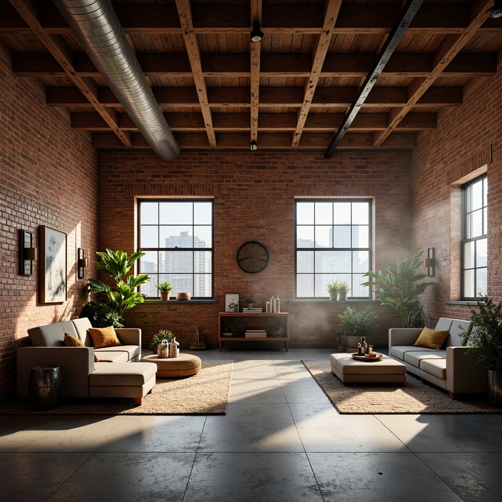 Prompt: Exposed brick walls, industrial metal beams, wooden ceiling planks, concrete floors, modern loft-style apartments, urban residential atmosphere, cozy living spaces, warm ambient lighting, soft shadows, atmospheric fog effects, 1/1 composition, cinematic camera angles, realistic textures, advanced normal mapping.