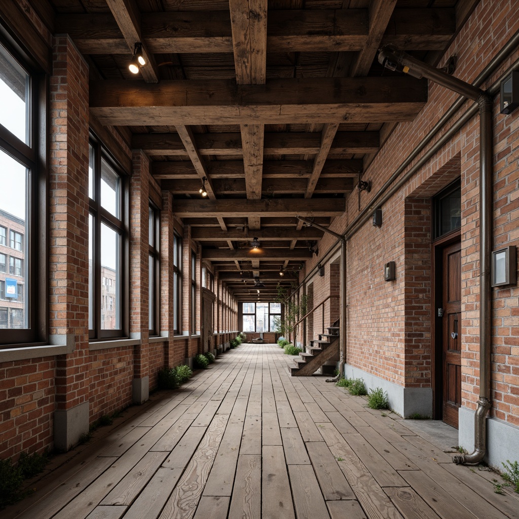 Prompt: Rustic wooden planks, distressed metal beams, exposed brick walls, natural stone foundations, earthy tones, industrial pipes, reclaimed wood accents, weathered steel frames, brutalist architecture, urban decay, overcast skies, soft warm lighting, high contrast ratio, 1/1 composition, detailed textures, ambient occlusion.