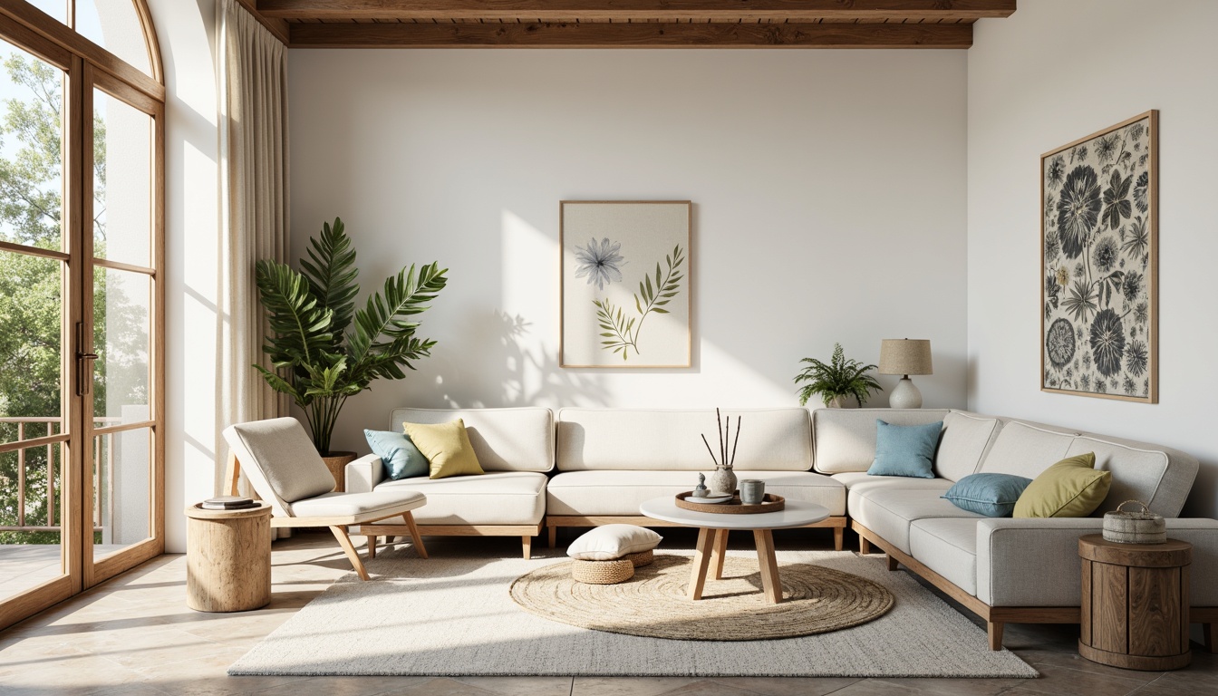 Prompt: Soft pastel hues, calming whites, creamy beiges, gentle blues, soothing greens, warm wood tones, vintage metal accents, cozy textile patterns, natural stone floors, large windows, abundant soft lighting, shallow depth of field, 1/1 composition, realistic textures, ambient occlusion.