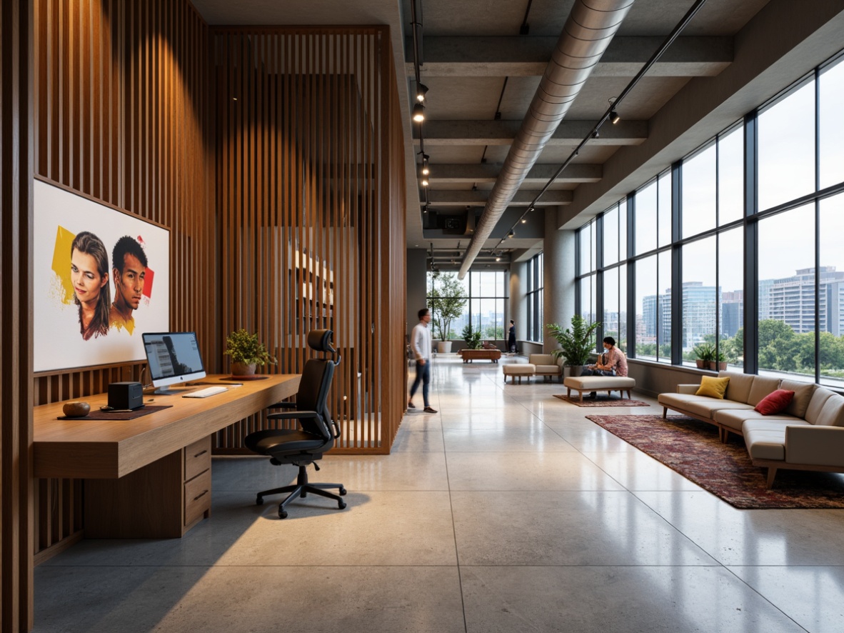 Prompt: Modern bank interior, open layout, high ceilings, natural stone floors, minimalist decor, sleek metal accents, glass partitions, wooden desks, ergonomic chairs, atmospheric lighting, warm color scheme, abstract artwork, geometric patterns, spacious waiting area, comfortable seating, floor-to-ceiling windows, city views, 1/1 composition, softbox lighting, shallow depth of field.