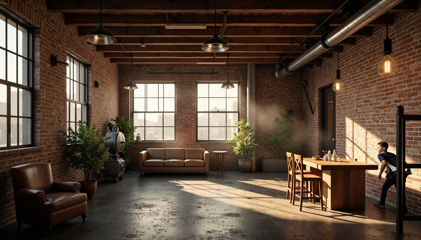 Prompt: Rustic industrial backdrop, exposed brick walls, metal beams, reclaimed wood accents, vintage machinery, distressed concrete floors, urban cityscape, misty atmosphere, warm golden lighting, shallow depth of field, 2/3 composition, dramatic shadows, realistic textures, ambient occlusion, metallic colors, worn leather upholstery, industrial-style lighting fixtures, Edison bulbs, rough-hewn stone walls.