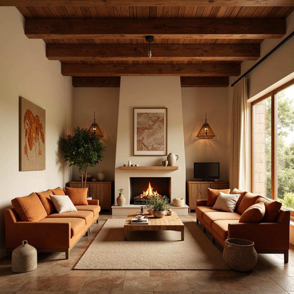 Prompt: Cozy living room, warm beige walls, rich walnut wood furniture, plush velvet sofas, soft golden lighting, earthy terracotta accents, natural stone floors, modern minimalist decor, calm atmosphere, 1/1 composition, shallow depth of field, realistic textures, ambient occlusion.