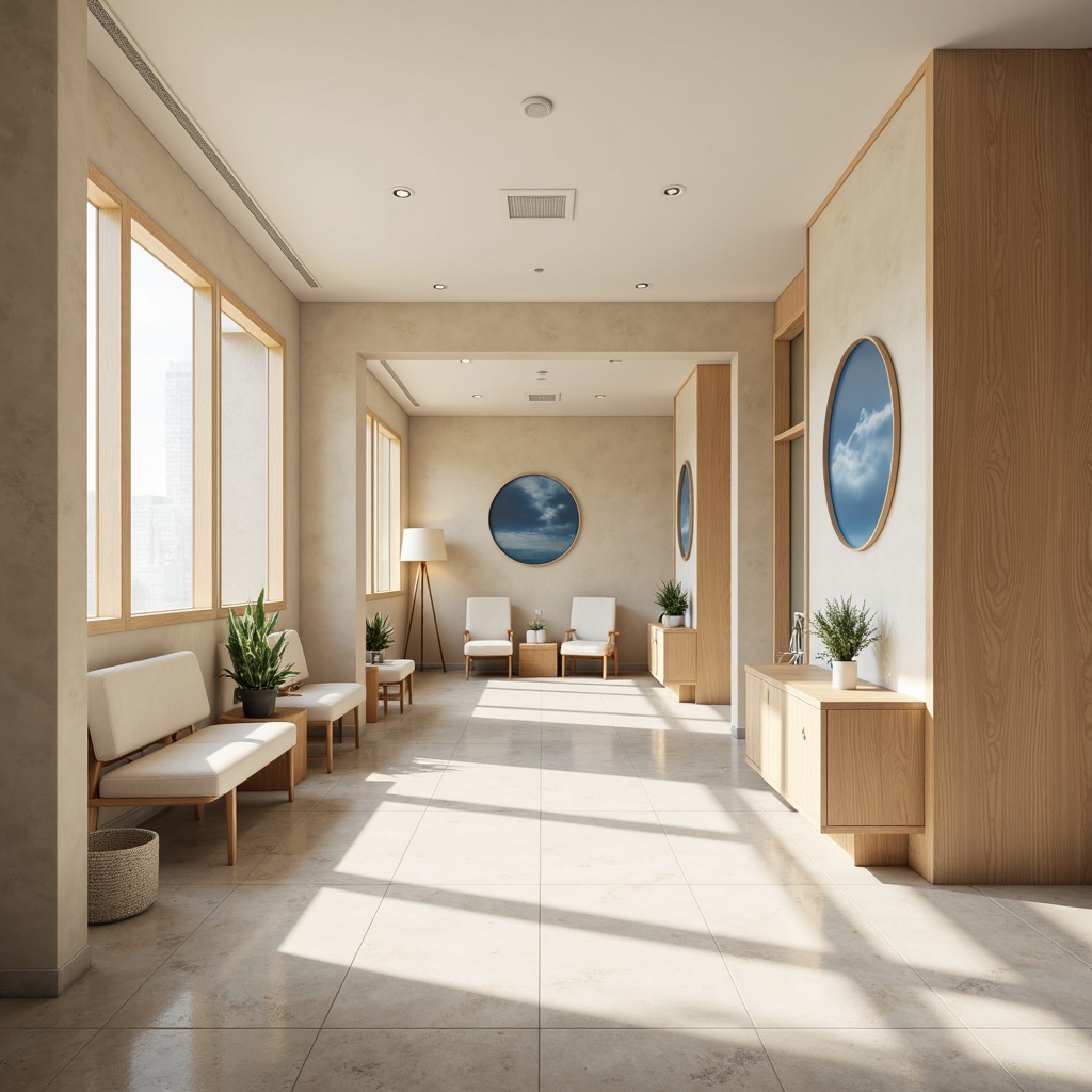 Prompt: Calming medical clinic, soft pastel colors, gentle earth tones, creamy whites, warm beige walls, soothing blue accents, natural wood furniture, subtle texture patterns, minimalist decor, serene ambiance, calming atmosphere, warm lighting, shallow depth of field, 1/1 composition, realistic renderings, ambient occlusion.