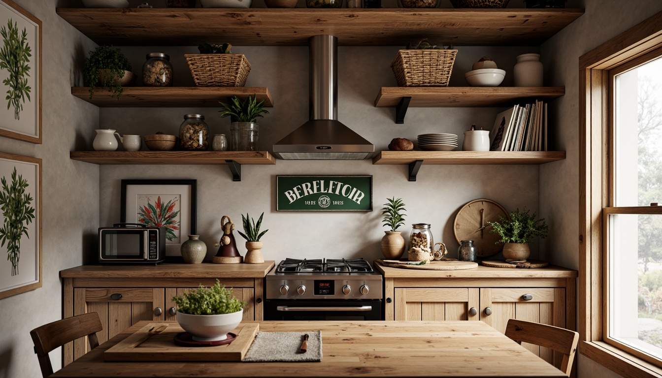 Prompt: Cozy kitchen pantry, rustic wooden shelves, vintage metal signs, distressed finishes, earthy tones, warm lighting, soft shadows, modern farmhouse style, decorative ceramic jars, woven baskets, natural textiles, botanical prints, watercolor illustrations, subtle color palette, 1/2 composition, intimate atmosphere, realistic renderings, ambient occlusion.