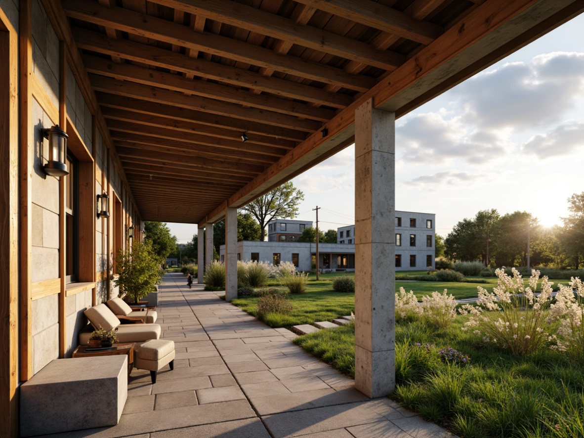 Prompt: Rustic farmhouse, exposed wooden beams, natural stone walls, earthy tone color palette, reclaimed wood accents, industrial metal fixtures, brutalist concrete structures, organic textures, verdant green roofs, overgrown wildflowers, rural landscape, cloudy sky with warm sunlight, soft focus, shallow depth of field, 1/1 composition, cinematic lighting, realistic render.