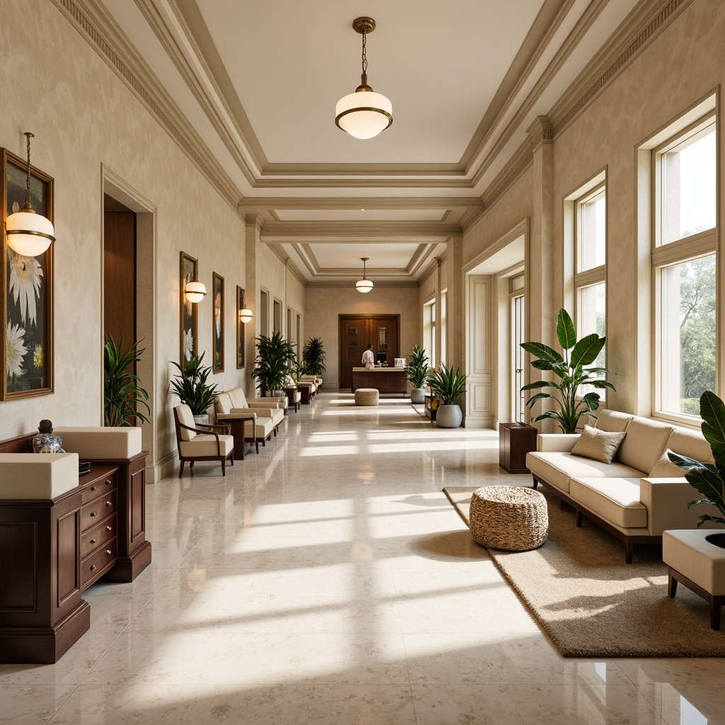 Prompt: Luxurious clinic interior, ornate moldings, creamy marble walls, polished chrome fixtures, elegant waiting area, plush sofas, subtle ambient lighting, soft beige carpeting, sophisticated wooden accents, refined reception desk, calming color palette, serene atmosphere, natural stone flooring, large windows, abundant daylight, 1/2 composition, warm tone, realistic textures, ambient occlusion.