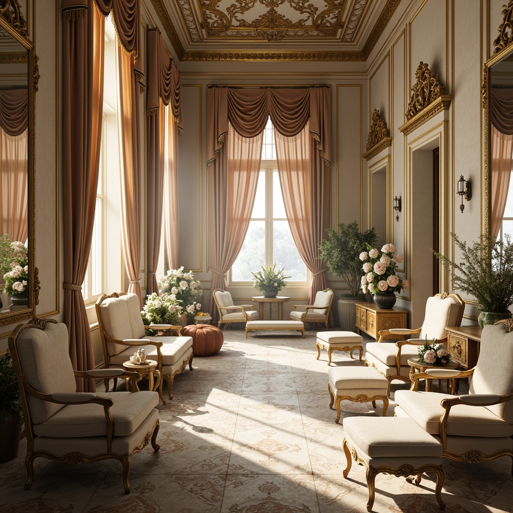 Prompt: Opulent palace interior, soft golden lighting, lavish furnishings, ornate mirrors, delicate china, rich velvet drapes, intricate wooden carvings, pastel hues, gentle cream, pale pink, lavender mist, powder blue, mint green, ivory white, warm beige, subtle sheen, luxurious textures, Baroque patterns, whimsical florals, ornate gold accents, dramatic shadows, cinematic composition, romantic ambiance.