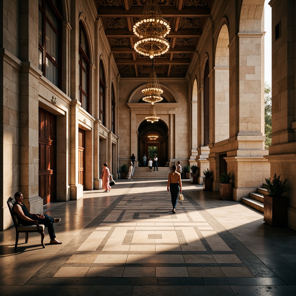 Prompt: Grand courthouse, classical columns, ornate capitals, majestic arches, rusticated stone walls, symmetrical facade, imposing entrance, sweeping staircases, elegant chandeliers, rich wood paneling, intricate moldings, sophisticated color palette, natural light pouring in, warm ambient glow, shallow depth of field, 1/1 composition, realistic textures, ambient occlusion.