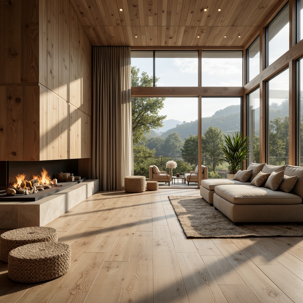 Prompt: Cozy living room, warm atmosphere, wooden flooring, oak wood planks, natural grain texture, matte finish, soft carpeting, comfortable seating area, floor-to-ceiling windows, abundant natural light, modern minimalist decor, subtle color palette, warm beige tones, rustic charm, textured rugs, plush furniture, relaxing ambiance, shallow depth of field, 1/2 composition, softbox lighting.