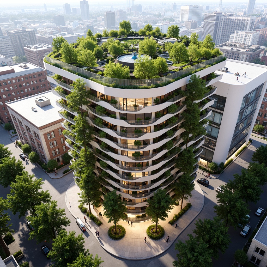 Prompt: Eco-friendly skyscraper, verdant rooftop gardens, solar panels, wind turbines, green walls, recycled materials, low-carbon footprint, minimalist aesthetic, natural ventilation systems, rainwater harvesting systems, grey water reuse, composting facilities, organic waste management, energy-efficient lighting, sustainable urban planning, pedestrian-friendly infrastructure, public transportation hubs, vibrant street art, urban forestry initiatives, community engagement spaces, educational signage, interactive exhibits, immersive experiences, warm ambient lighting, shallow depth of field, 3/4 composition, panoramic view.