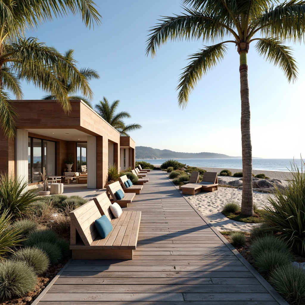 Prompt: Seaside promenade, ocean views, driftwood benches, nautical ropes, weathered wooden planks, sandy dunes, beachy grasses, sea salt air, gentle sea breeze, soft warm lighting, shallow depth of field, 3/4 composition, panoramic view, realistic textures, ambient occlusion, coastal architecture, large windows, sliding glass doors, beach-inspired decor, natural textiles, ocean-blue color palette, shells, pebbles, and coral accents.