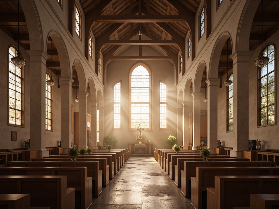 Prompt: Ethereal chapel interior, vaulted ceilings, stained glass windows, soft warm glow, pendant lanterns, ornate metalwork, crystal chandeliers, subtle color temperatures, serene ambiance, natural stone walls, polished wood accents, minimalist decor, sacred symbols, gentle spotlights, ambient luminescence, 1/1 composition, shallow depth of field, warm softbox lighting.