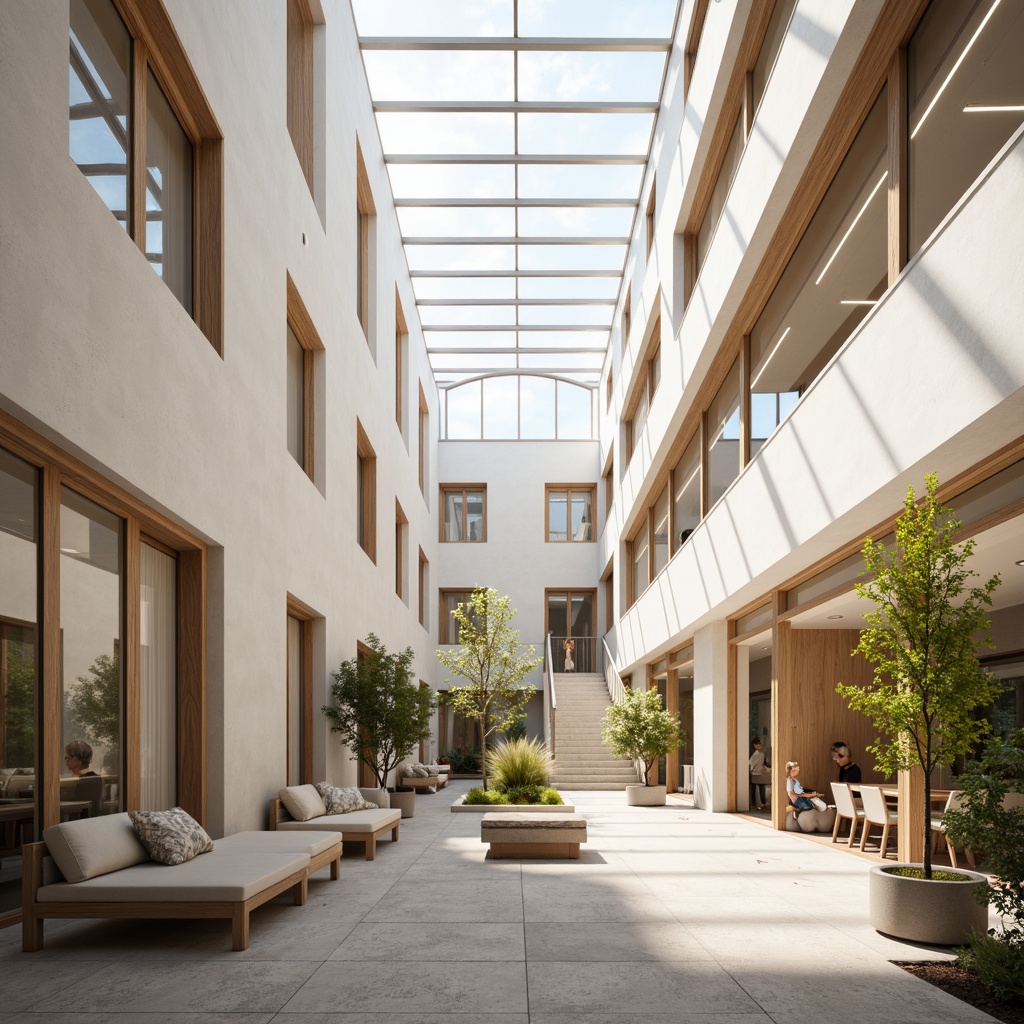 Prompt: Light-filled atrium, minimalist interior design, Nordic-inspired furniture, wooden accents, pale-colored walls, large windows, glass roofs, clerestory lighting, natural stone floors, subtle texture patterns, calm atmosphere, serene ambiance, soft warm glow, shallow depth of field, 1/1 composition, realistic reflections, ambient occlusion, Scandinavian-style architecture, functional simplicity, clean lines, Nordic minimalism.