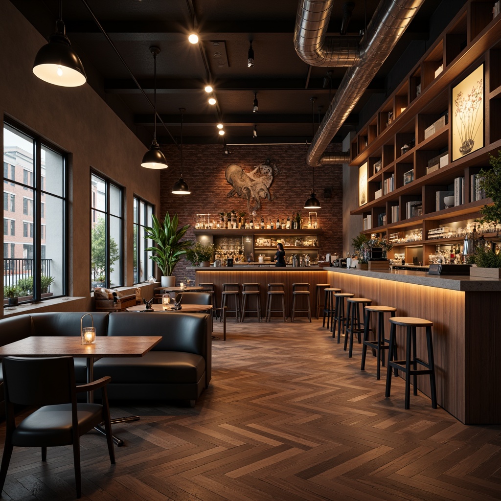 Prompt: Luxurious interior space, metallic accents, high-gloss finishes, polished chrome fixtures, rose gold detailing, matte black frames, industrial chic aesthetic, urban loft atmosphere, reclaimed wood textures, exposed brick walls, sophisticated color palette, ambient warm lighting, shallow depth of field, 1/1 composition, realistic reflections, detailed normal maps.