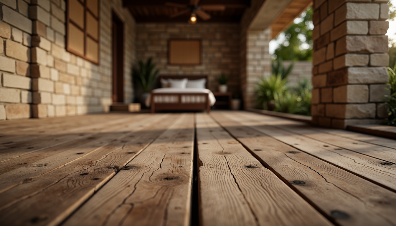 Prompt: Rustic wooden planks, distressed textures, earthy tones, natural stone walls, rough-hewn brickwork, reclaimed wood accents, woven rattan panels, organic patterns, soft warm lighting, shallow depth of field, 3/4 composition, atmospheric perspective, realistic materials, ambient occlusion.