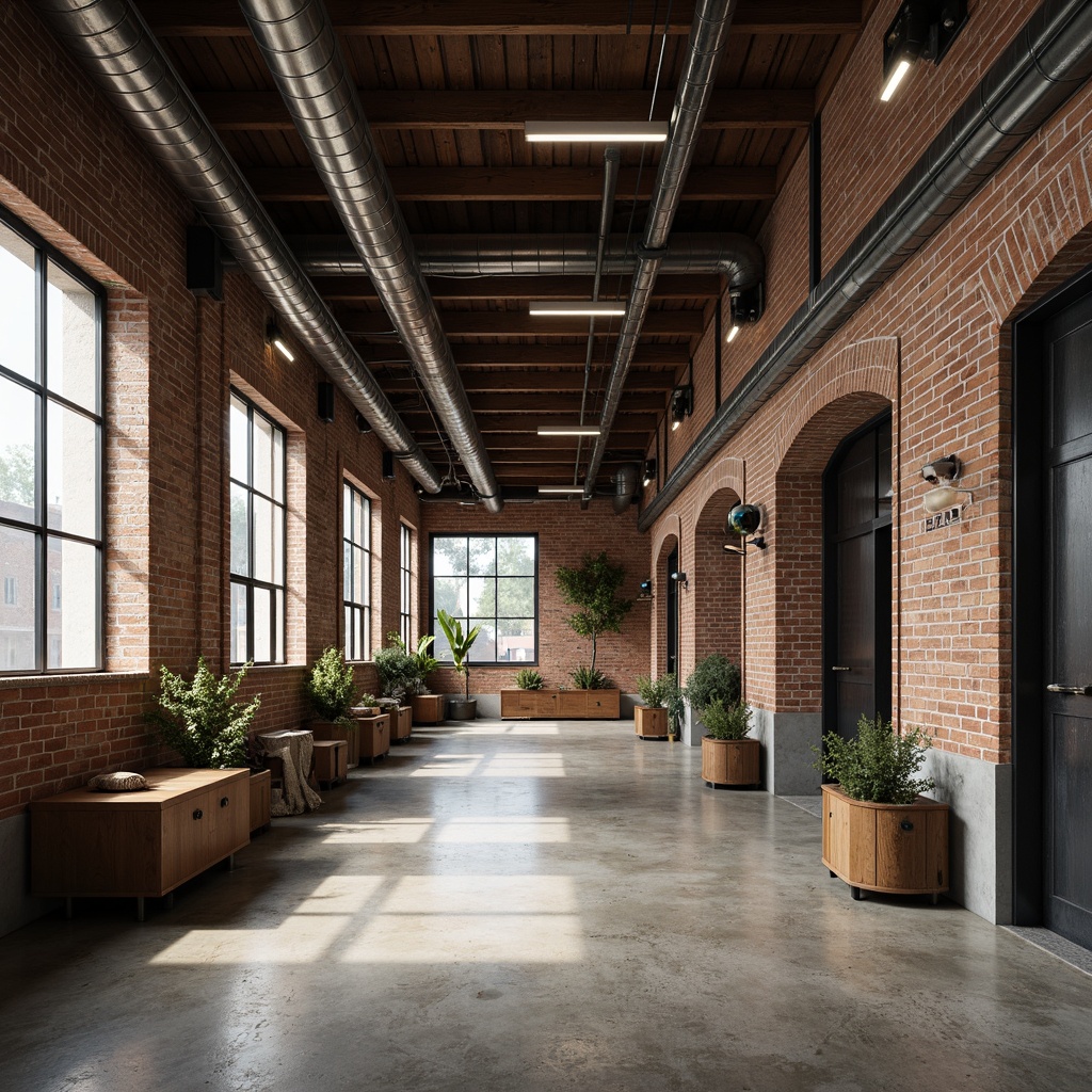 Prompt: Industrial factory setting, exposed brick walls, metal beams, polished concrete floors, reclaimed wood accents, functional lighting fixtures, industrial-style machinery, minimal ornamentation, neutral color palette, natural textures, distressed finishes, urban atmosphere, soft diffused lighting, shallow depth of field, 2/3 composition, realistic renderings, ambient occlusion.