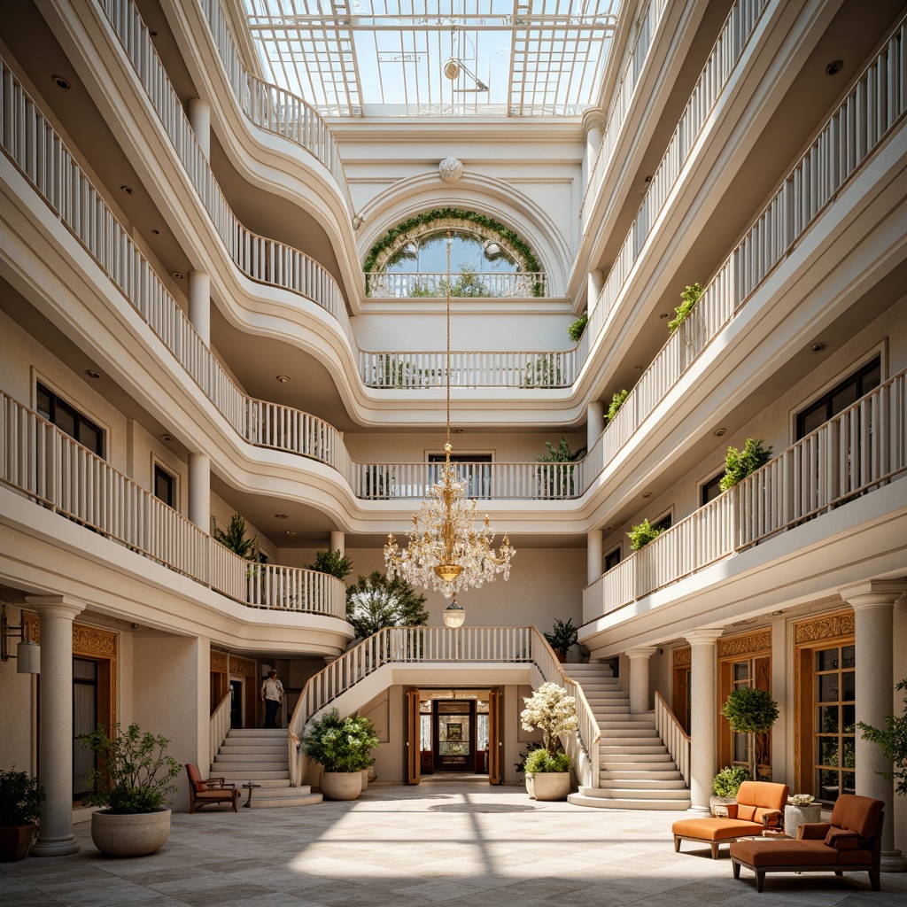 Prompt: Intricate hospital facade, ornate stonework, curved balconies, gilded details, soft pastel colors, grand entrance hall, sweeping staircases, opulent chandeliers, luxurious furnishings, velvet drapes, marble floors, ornamental mirrors, delicate moldings, golden accents, subtle lighting, shallow depth of field, 1/1 composition, panoramic view, realistic textures, ambient occlusion.