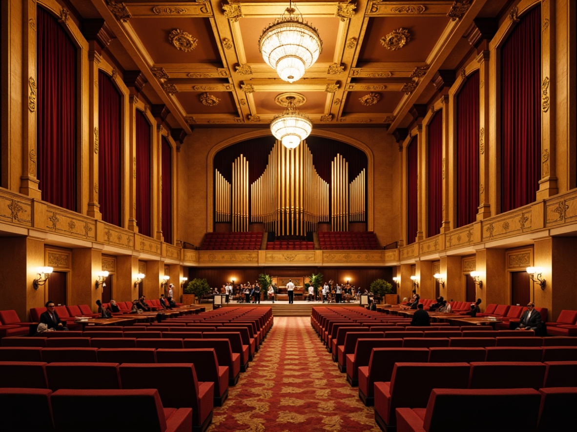 Prompt: Elegant concert hall, ornate chandeliers, rich wood accents, velvet curtains, intricate plasterwork, refined architectural details, warm golden lighting, intimate seating arrangement, premium sound quality, advanced acoustic treatment systems, diffuser panels, absorption materials, resonator tubes, precise sound calibration, reverberation control, clear audio clarity, detailed sound reflections, 3D audio spatiality, panoramic view, realistic textures, ambient occlusion.