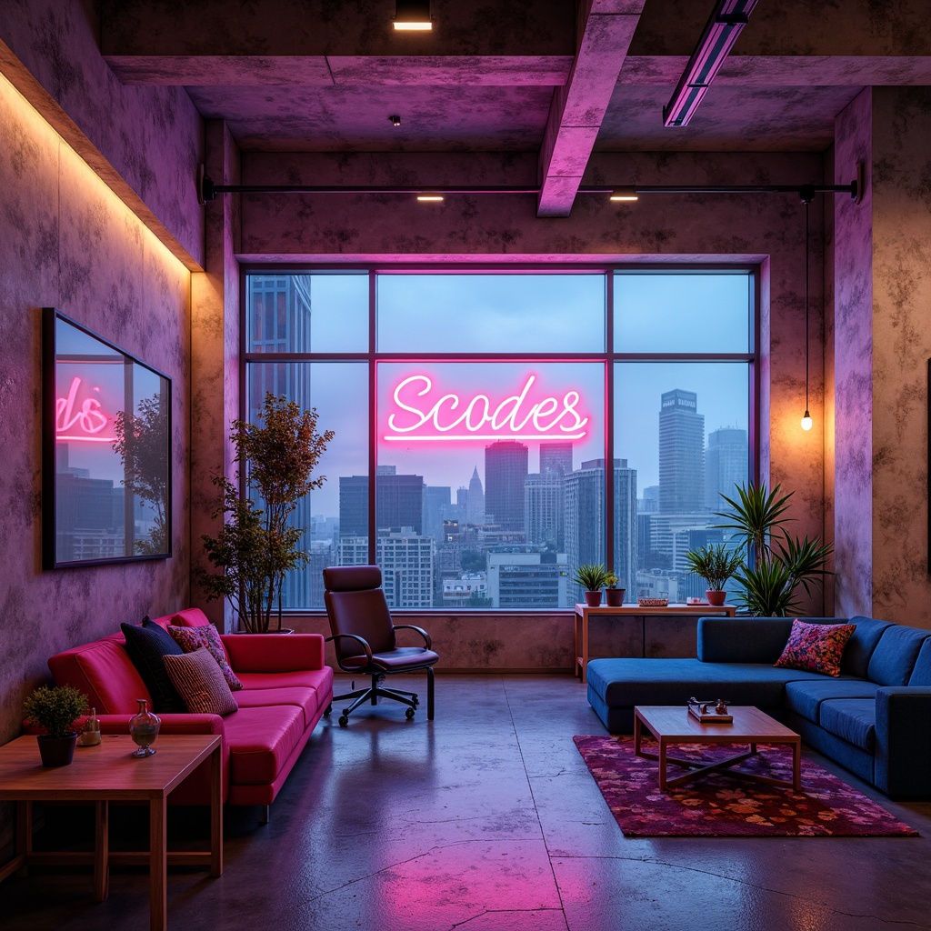 Prompt: Vibrant design studio, modern color scheme, bold typography, pastel hues, neon accents, metallic finishes, rich textures, abstract shapes, geometric patterns, urban cityscape, concrete walls, industrial chic, edgy atmosphere, high-contrast lighting, dramatic shadows, cinematic mood, atmospheric fog, 1/2 composition, wide-angle lens, realistic rendering.