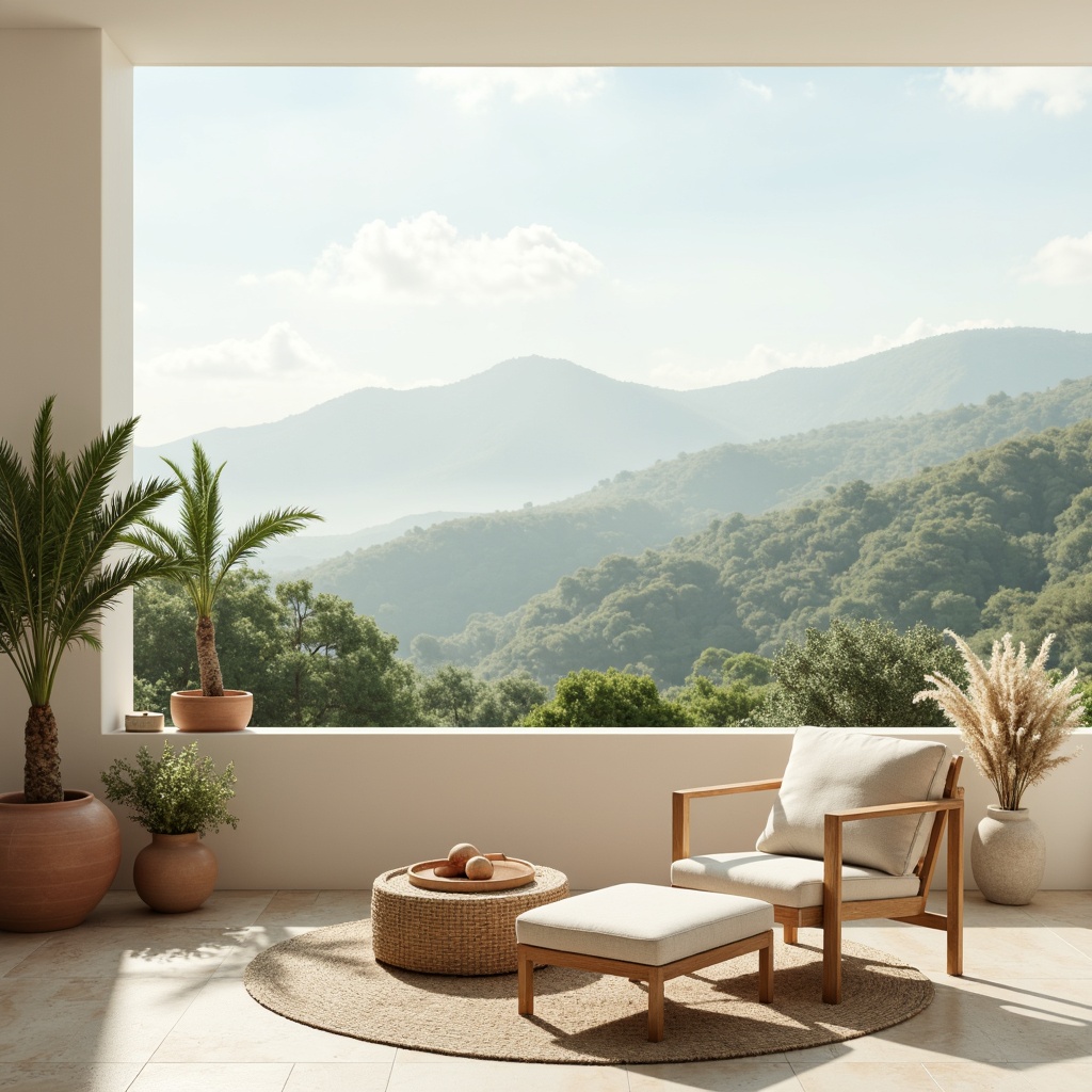 Prompt: Soft pastel hues, calming atmosphere, serene landscape, gentle rolling hills, misty morning light, warm beige tones, soothing turquoise accents, creamy whites, rich wood textures, natural linen fabrics, earthy terracotta pots, elegant modern furniture, minimalist decor, subtle gradient effects, soft focus blur, 1/2 composition, ambient lighting, realistic shadows, intricate botanical patterns.