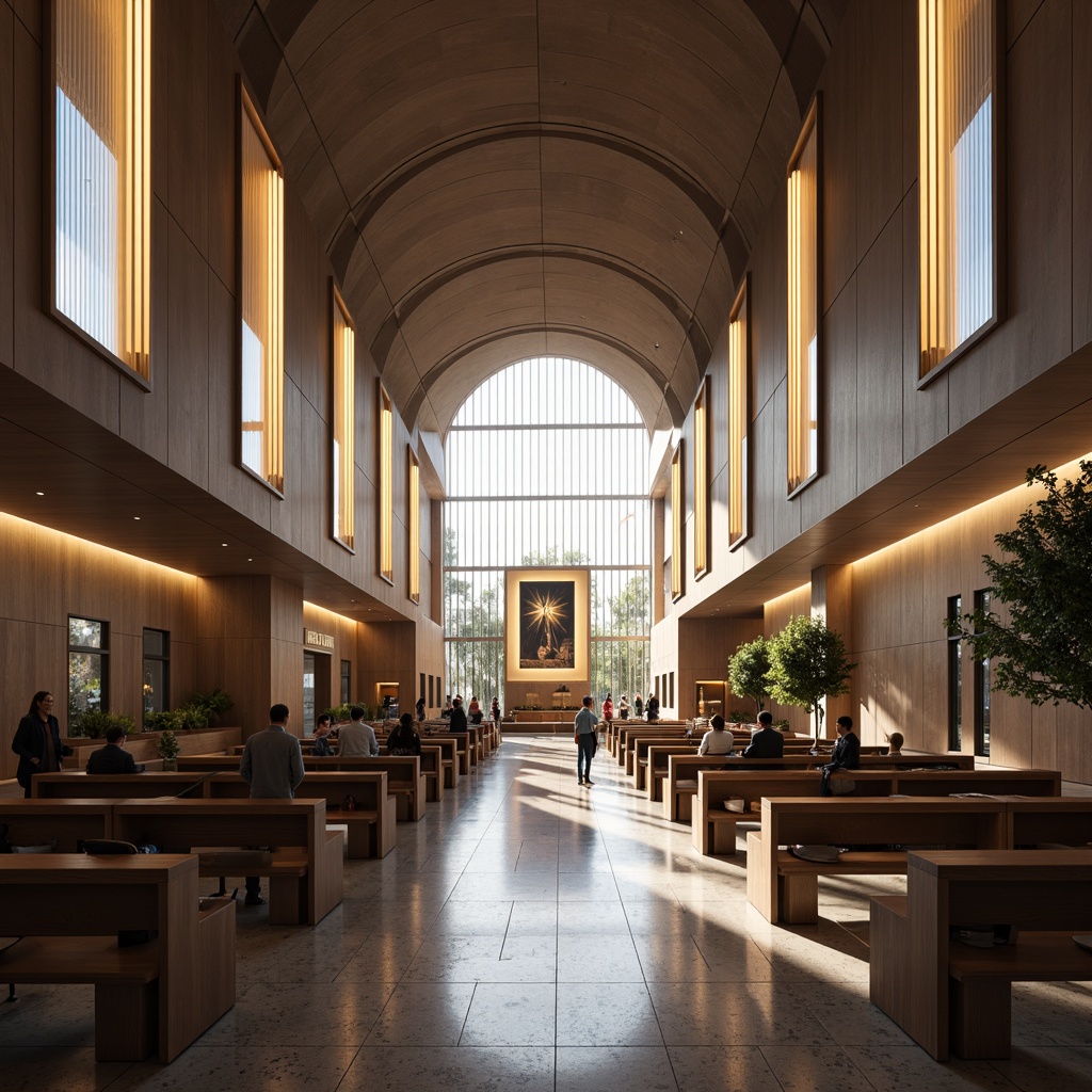 Prompt: Modern church interior, sleek lines, minimalist decor, polished marble floors, vaulted ceilings, stained glass windows, subtle ambient lighting, LED strip lights, suspended pendant lamps, futuristic chandeliers, crystal prisms, warm color temperatures, soft diffused illumination, dramatic high contrast ratios, cinematic spotlighting, 1/1 composition, symmetrical framing, realistic reflections, intricate architectural details, spiritual atmosphere, serene ambiance, gentle natural light, sunny day, soft shadows, shallow depth of field.