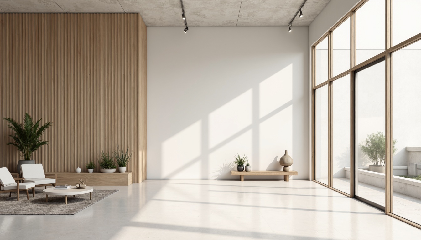 Prompt: Monochromatic interior space, soft neutral tones, creamy whites, gentle grays, taupe accents, natural wood textures, sleek metal frames, minimalist decor, sparse furnishings, empty spaces, calm ambiance, warm soft lighting, subtle shadows, 1/1 composition, realistic renderings, ambient occlusion.