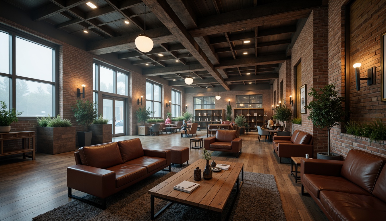 Prompt: Airport lounge, dark wood accents, luxurious leather sofas, minimalist coffee tables, industrial metal chairs, vintage luggage racks, reclaimed wood paneling, exposed brick walls, dramatic chandeliers, grand high ceilings, atmospheric lighting, misty morning ambiance, 1/1 composition, cinematic view, realistic textures, ambient occlusion.