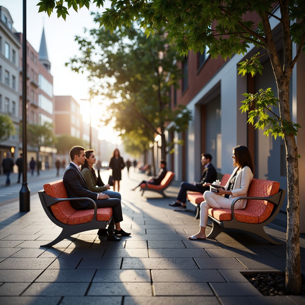 Prompt: Modern commuter hub, sleek metal benches, vibrant colored cushions, ergonomic design, curved lines, minimalist aesthetic, ample legroom, USB charging ports, comfortable backrests, adjustable armrests, durable waterproof materials, urban landscape, busy streets, morning rush hour, soft warm lighting, shallow depth of field, 3/4 composition, panoramic view, realistic textures, ambient occlusion.