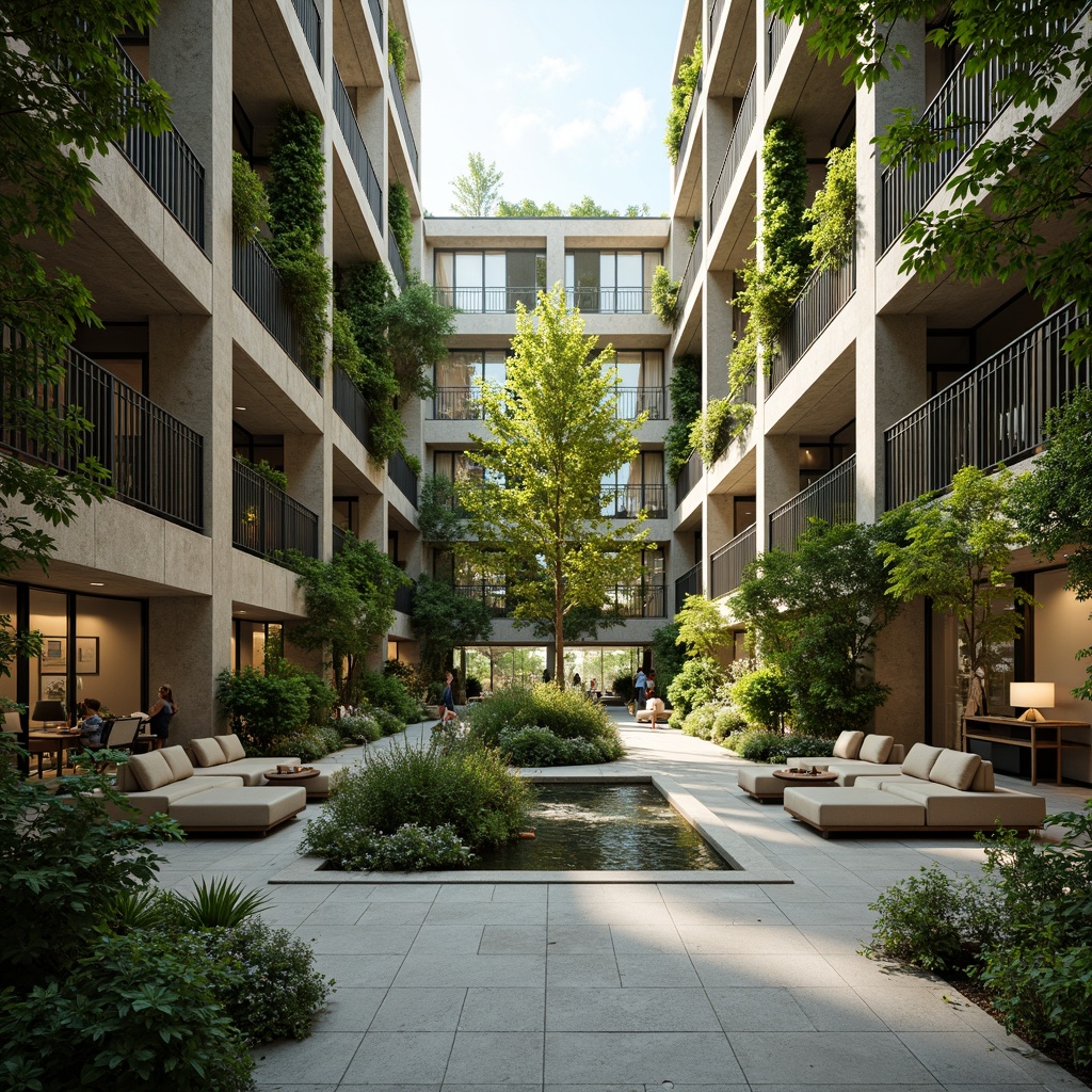 Prompt: Airy atrium, lush green walls, natural stone flooring, minimalist decor, floor-to-ceiling windows, abundant sunlight, warm wood accents, comfortable seating areas, vibrant plants, soft water features, calming ambiance, shallow depth of field, 1/1 composition, realistic textures, ambient occlusion.