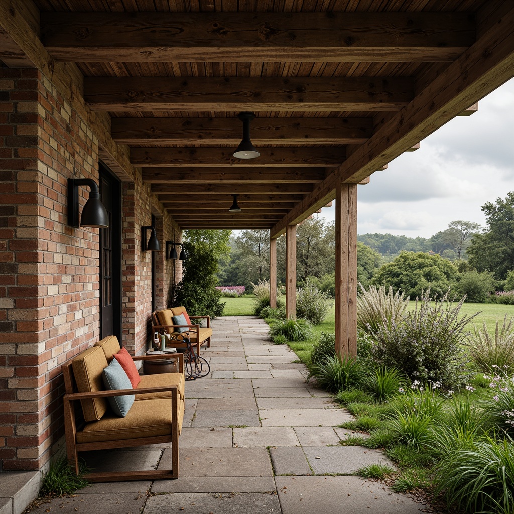 Prompt: Rustic farmhouse, exposed brick walls, rough-hewn wooden beams, natural stone floors, earthy color palette, industrial metal accents, reclaimed wood furniture, vintage agricultural tools, lush greenery, wildflowers, meandering pathways, rural landscape, overcast sky, soft diffused lighting, high contrast ratio, 1/1 composition, shallow depth of field, atmospheric perspective, realistic textures.