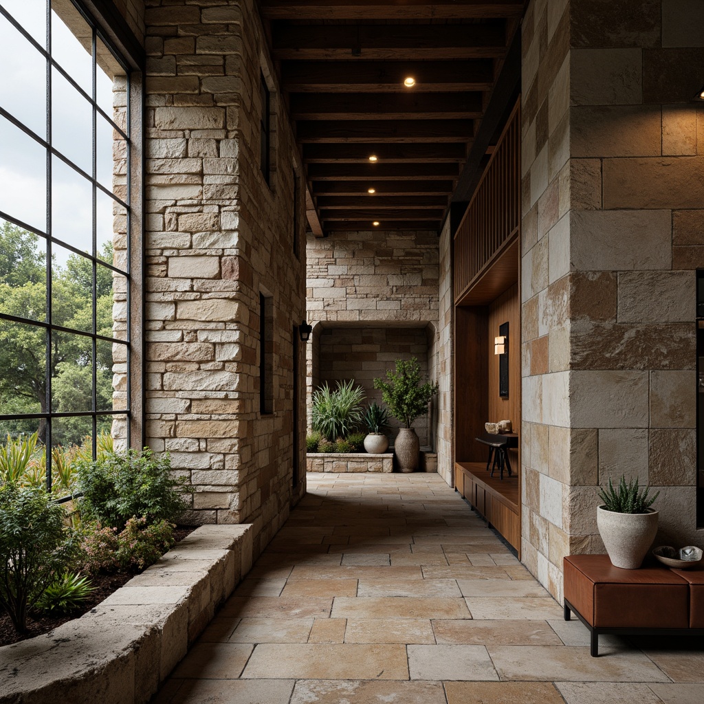 Prompt: Rustic stone walls, rough-hewn granite, earthy tones, natural textures, organic patterns, distressed finishes, industrial chic, urban loft atmosphere, reclaimed wood accents, metallic hints, moody lighting, dramatic shadows, 3/4 composition, shallow depth of field, realistic materials, ambient occlusion.